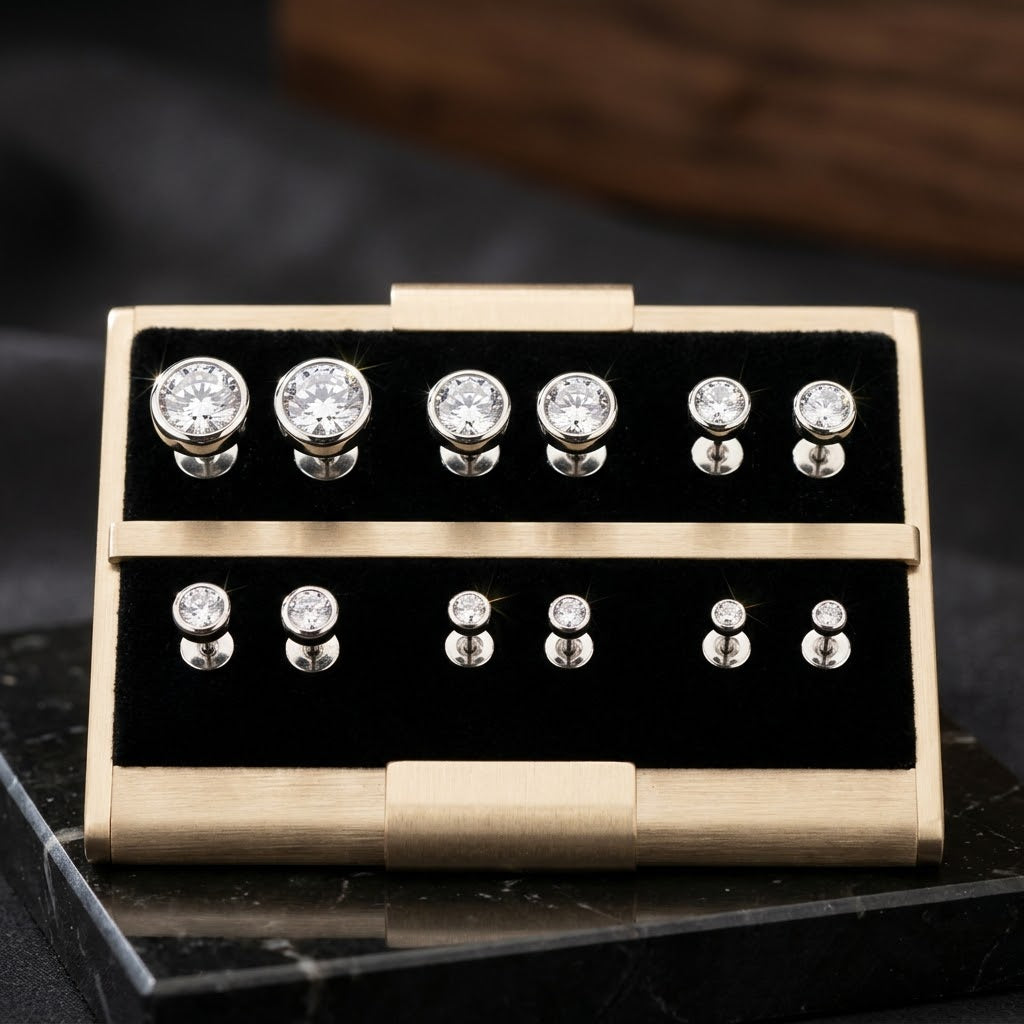 6-Pair Stainless Steel CZ Stud Earrings Set