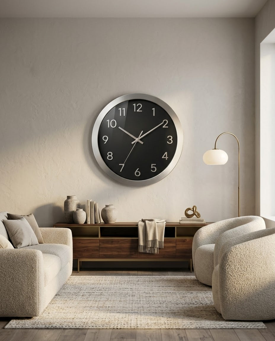 Modern Silver & Black Wall Clock