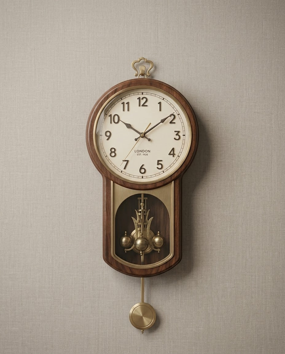 Modern Wood & Metal Pendulum Wall Clock