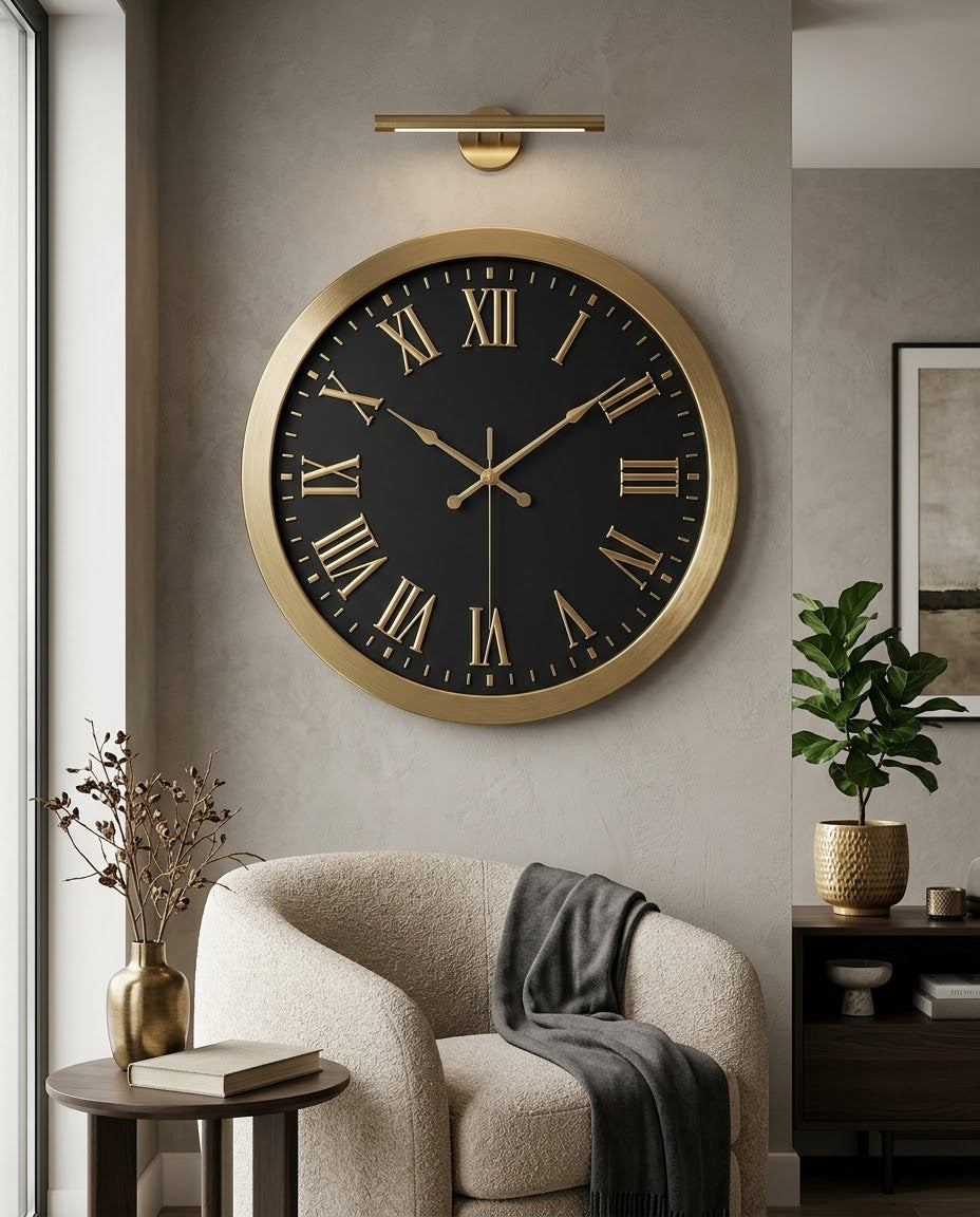 Luxury Black & Gold Roman Numeral Wall Clock