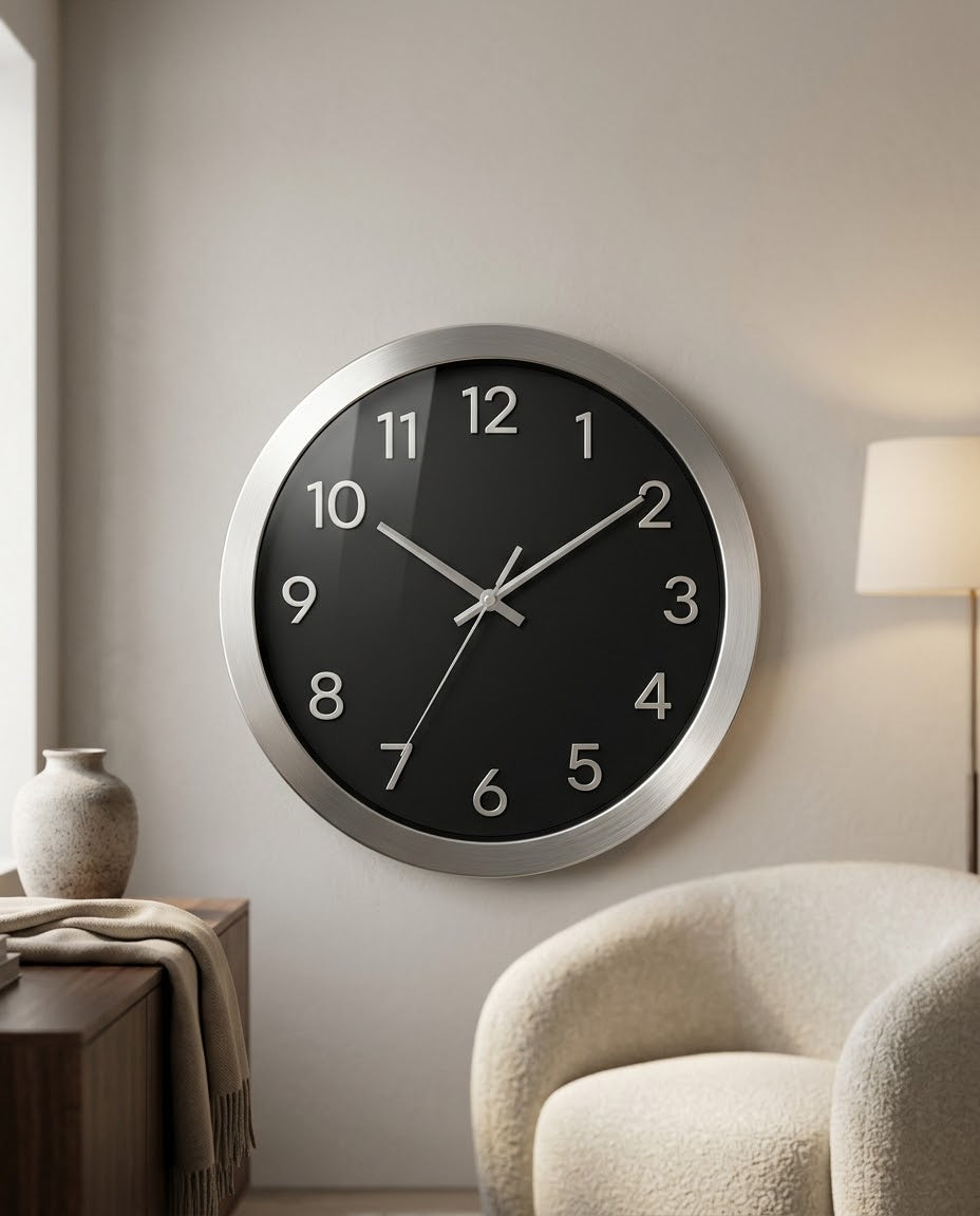 Modern Silver & Black Wall Clock