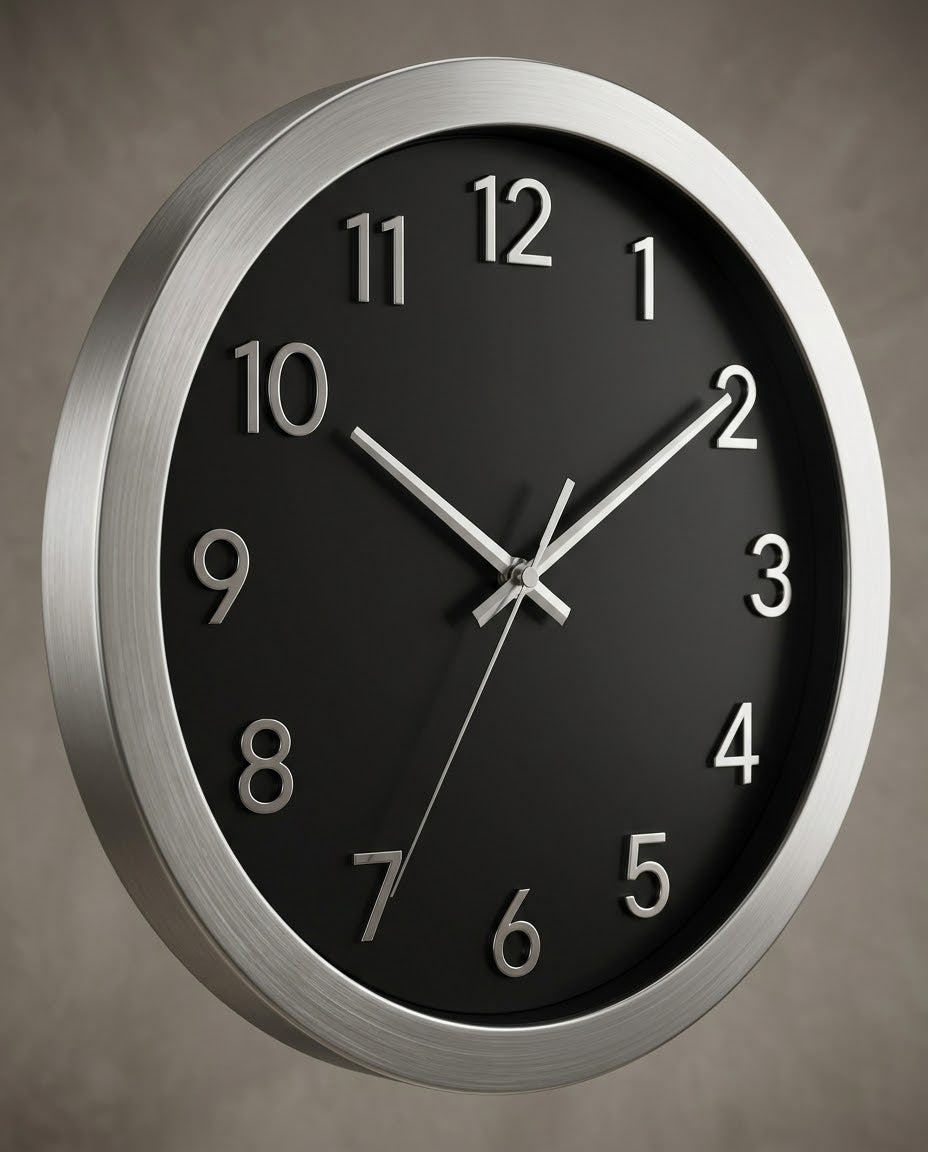 Modern Silver & Black Wall Clock