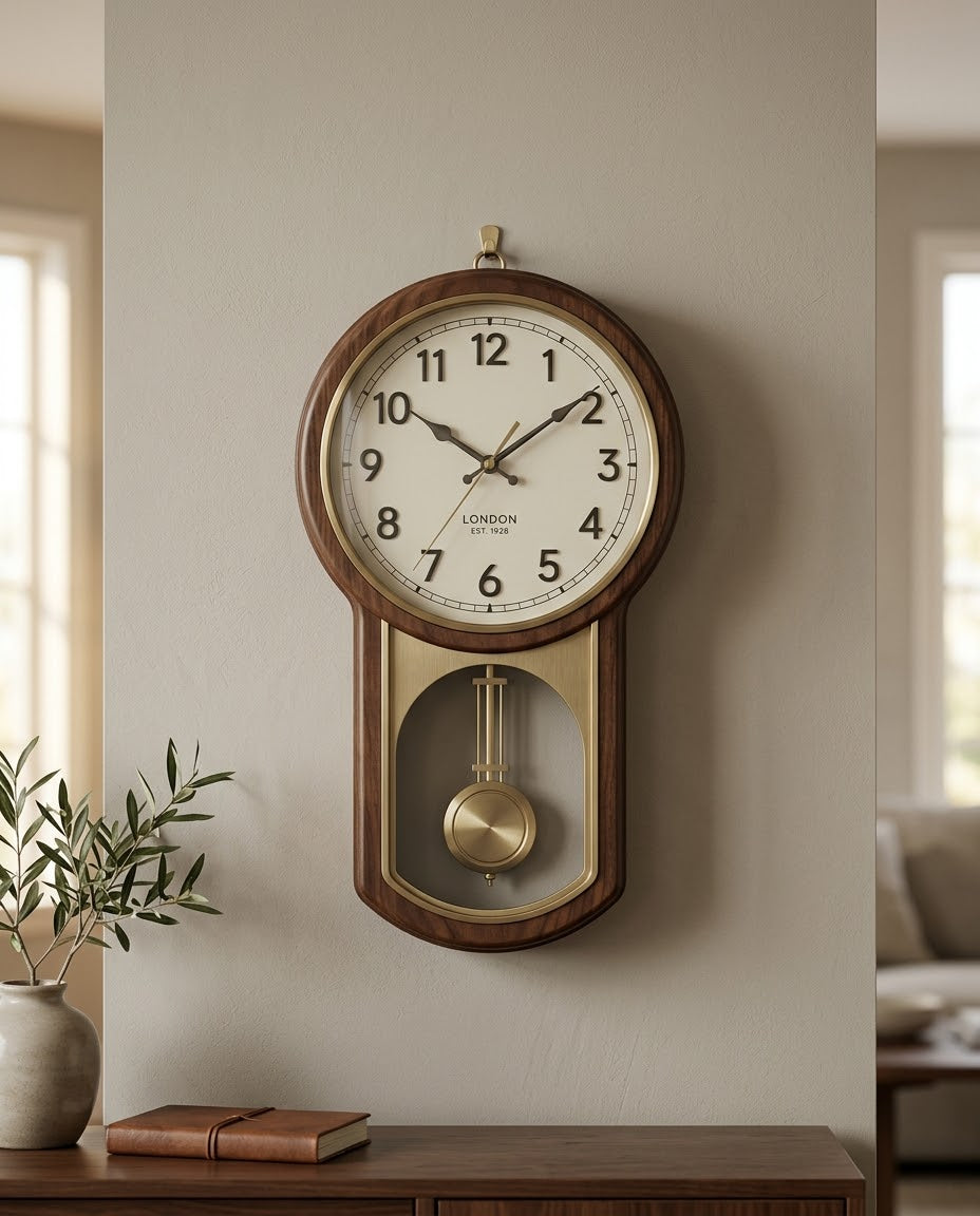 Modern Wood & Metal Pendulum Wall Clock