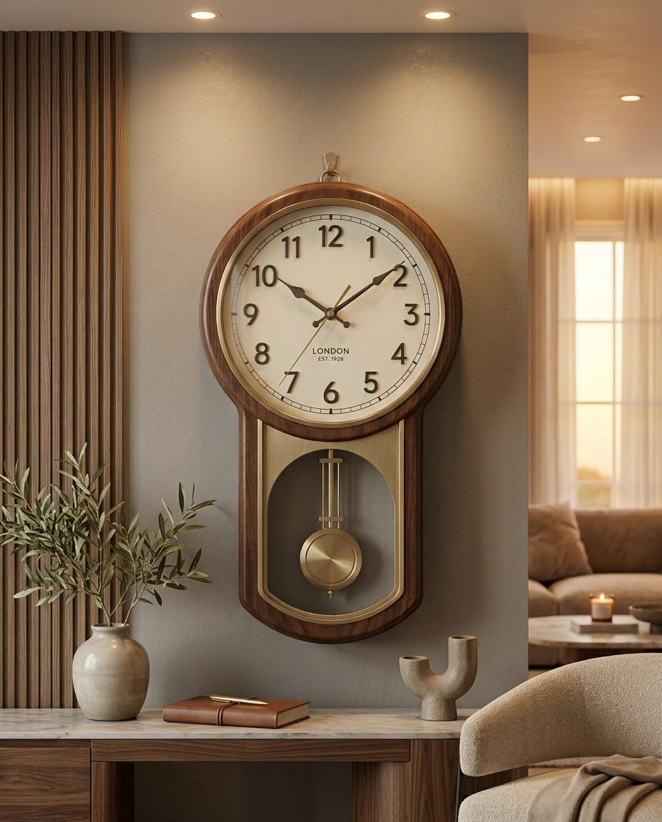 Modern Wood & Metal Pendulum Wall Clock